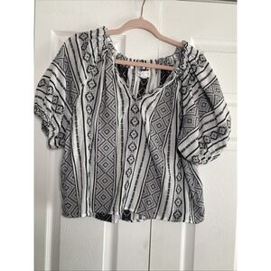 Velvet Graham Spencer Womens Small Black White Striped Boho Top Kimmy